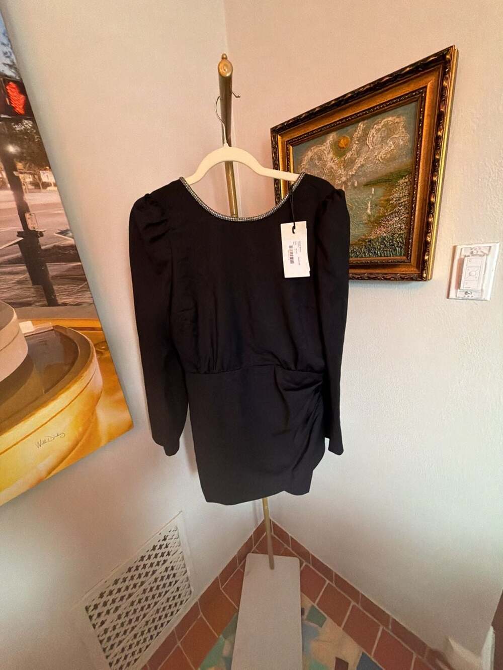 ba&sh Dress Miroir Black Rhinestone Embellished Long Sleeve Dress